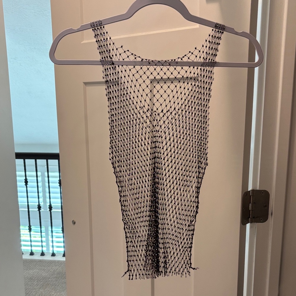 Black Mesh Gemstone Tank Top